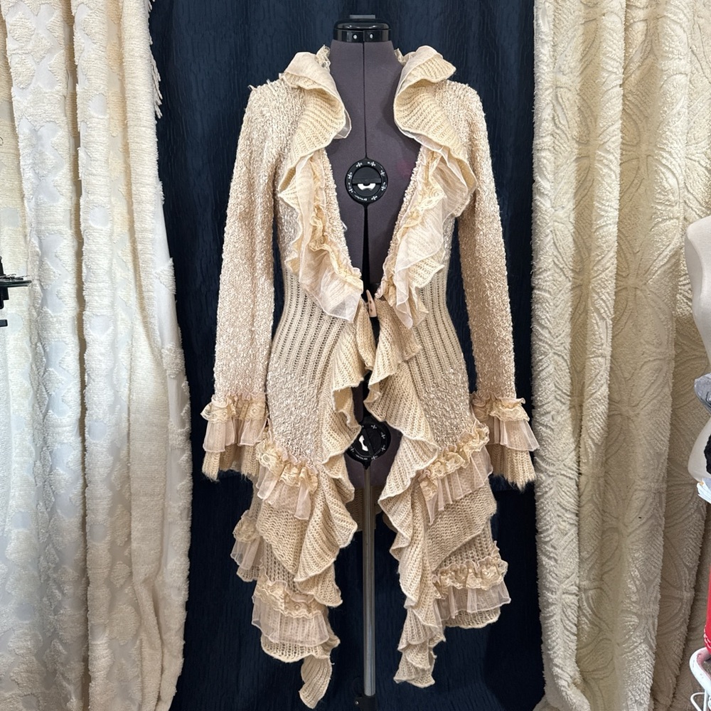 ⭐️ SOLD..Cecico Cream Ruffled Cardigan lace ruffles
